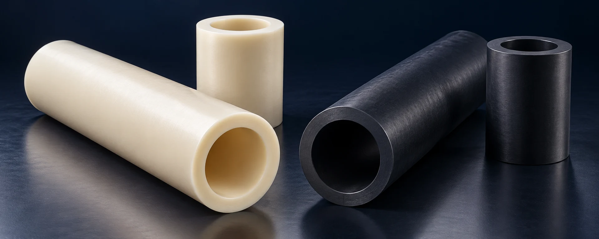 Barras perforadas en blanco roto y negro, representativas de los grados Thordon SXL y XL